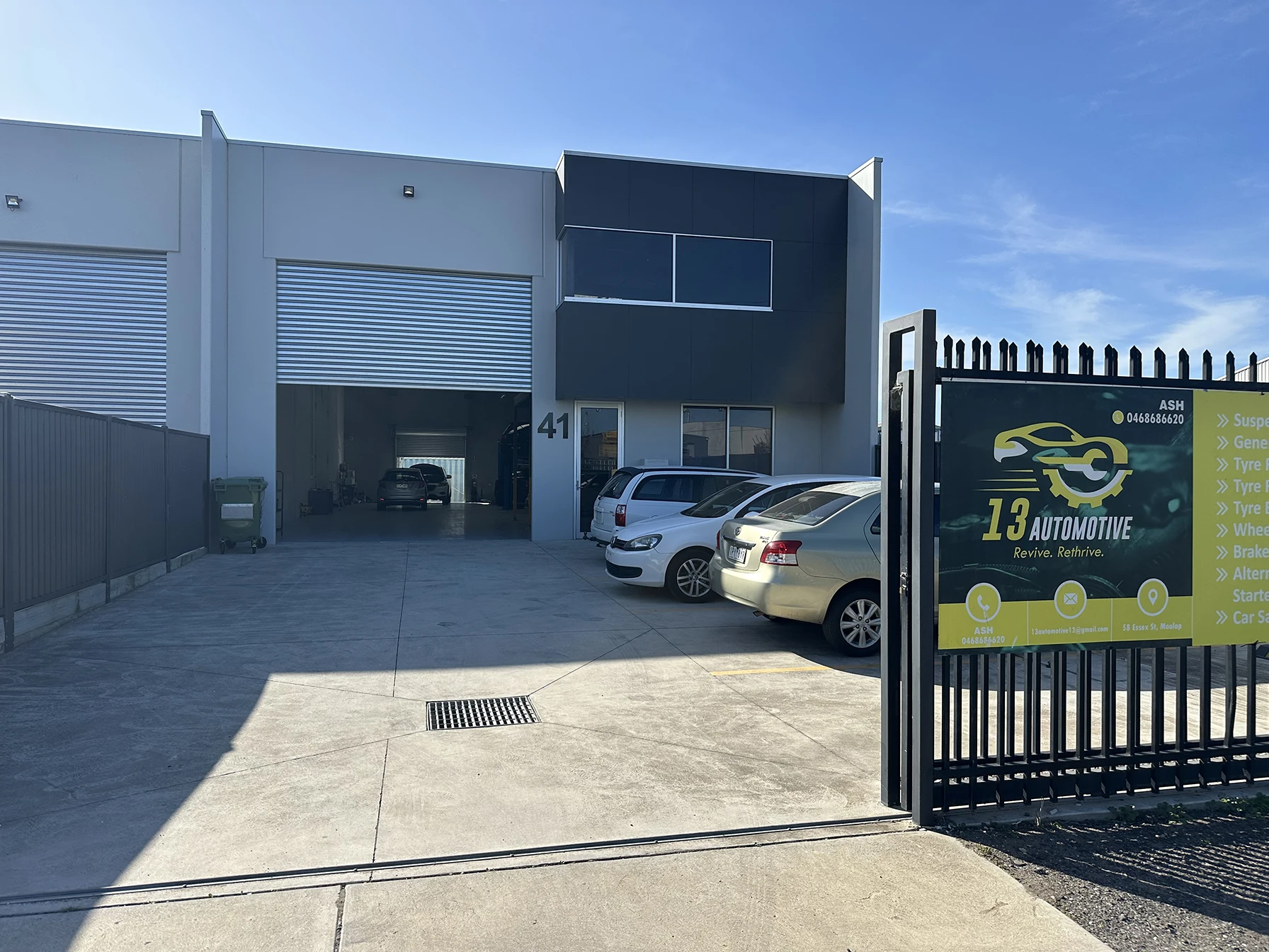 13 Automotive unit and sign at 41 Essex St, Moolap